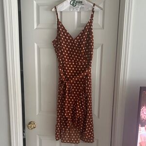Sanctuary Rust Brown Polka Dot Wrap Midi Dress